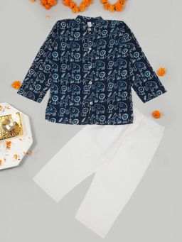 LITTLE GINNIE - Boys Indigo Jungle Printed Kurta and Pyjama