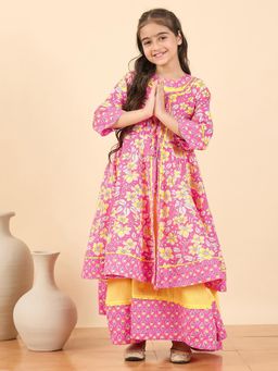 Stylo Bug - Girls Full Length Floral Anarkali Kurta and Jacket-Multi-Color