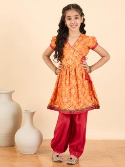 Stylo Bug - Girls Printed Kurti with Salwar - Orange