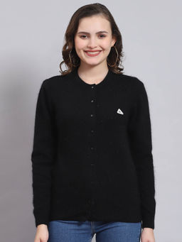 Monte Carlo - Women Solid Full Sleeves Round Neck Black Cardigan