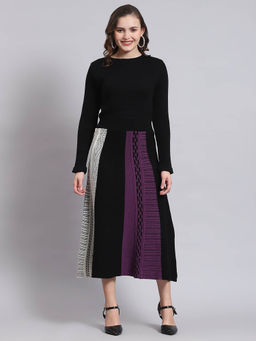 Monte Carlo - Women Self Design Full Sleeves Round Neck Purple Midi Dress