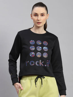 Rock.it - Women Printed Full Sleeves Round Neck Black Sweatshirt