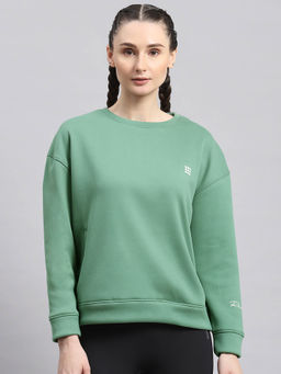 Rock.it - Women Solid Full Sleeves Round Neck Green Sweatshirt