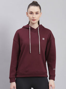 Rock.it - Women Solid Full Sleeves Hooded Wine Sweatshirt