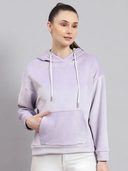 Rock.it - Women Solid Full Sleeves Hooded Purple Sweatshirt