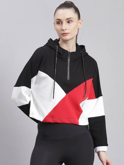 Rock.it - Women Colorblock Full Sleeves Hooded Black Sweatshirt