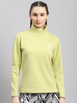 Rock.it - Women Solid Full Sleeves Turtle Neck Green Sweatshirt