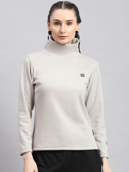 Rock.it - Women Solid Full Sleeves Turtle Neck Grey Sweatshirt