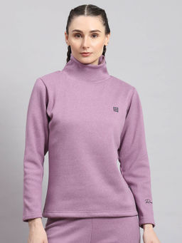 Rock.it - Women Solid Full Sleeves Turtle Neck Lavender Sweatshirt