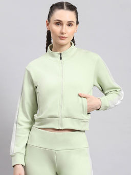 Rock.it - Women Solid Full Sleeves High Neck Green Sweatshirt