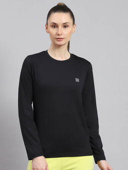 Rock.it - Women Solid Full Sleeves Round Neck Black Sweatshirt