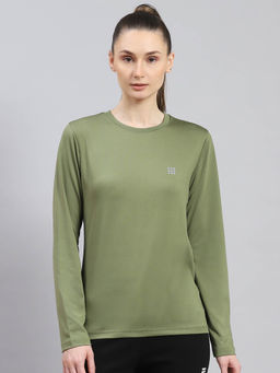 Rock.it - Women Solid Full Sleeves Round Neck Olive Sweatshirt
