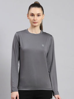Rock.it - Women Solid Full Sleeves Round Neck Grey Sweatshirt