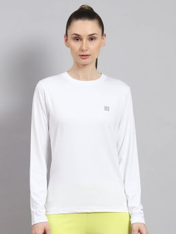 Rock.it - Women Solid Full Sleeves Round Neck White Sweatshirt
