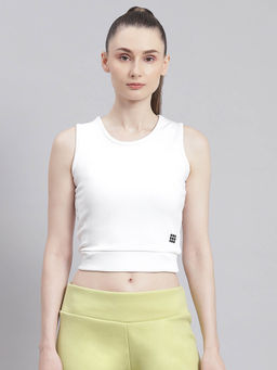 Rock.it - Women Solid Sleeveless Round Neck White Crop Top
