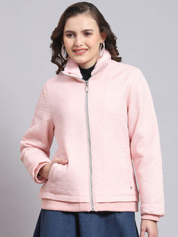 Monte Carlo - Women Embroidered Full Sleeves High Neck Pink Winter Jacket