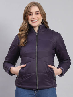 Monte Carlo - Women Solid Full Sleeves High Neck Navy Blue Puffer Jacket