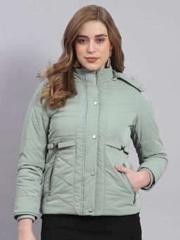 Monte Carlo - Women Solid Full Sleeves Hooded Green Puffer Jacket