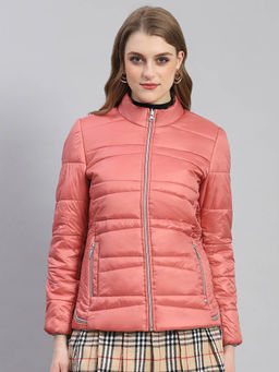 Monte Carlo - Women Solid Full Sleeves High Neck Peach Puffer Jacket