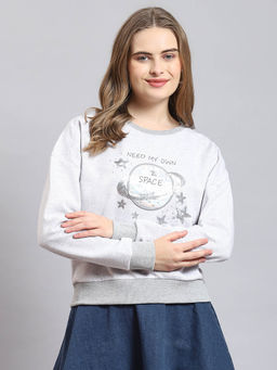 Monte Carlo - Women Embellished Full Sleeves Round Neck Grey Sweatshirt