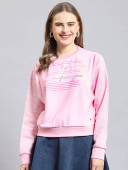 Monte Carlo - Women Typography Full Sleeves Round Neck Pink Sweatshirt