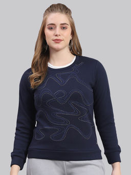 Monte Carlo - Women Printed Full Sleeves Round Neck Navy Blue Sweatshirt