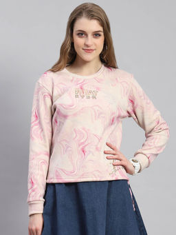 Monte Carlo - Women Typography Full Sleeves Round Neck Pink Sweatshirt