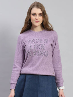 Monte Carlo - Women Embroidered Full Sleeves Round Neck Lavender Sweatshirt