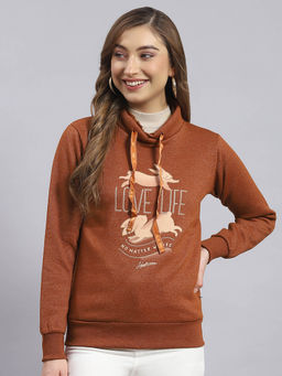 Monte Carlo - Women Graphic Full Sleeves Round Neck Brown Sweatshirt