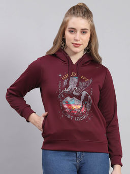 Monte Carlo - Women Graphic Full Sleeves Hooded Wine Sweatshirt