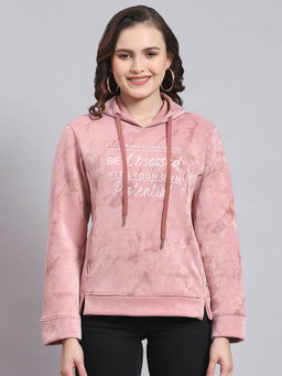 Monte Carlo - Women Printed Full Sleeves Hooded Peach Sweatshirt