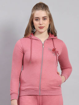 Monte Carlo - Women Printed Full Sleeves Hooded Pink Sweatshirt