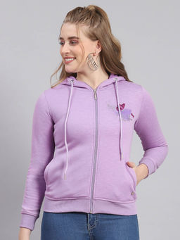 Monte Carlo - Women Printed Full Sleeves Hooded Purple Sweatshirt