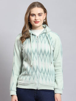 Monte Carlo - Women Self Design Full Sleeves Hooded Green Sweatshirt