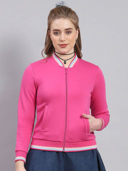 Monte Carlo - Women Solid Full Sleeves Mandarin Neck Pink Sweatshirt