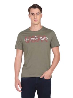 U.S. Polo Assn. Denim Co. - Men Olive Crew Neck Brand Print Cotton T-Shirt