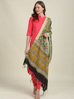 Dupatta Bazaar - Womens Kalamkari Mangalgiri Cotton Floral Print Green & Multi-Color
