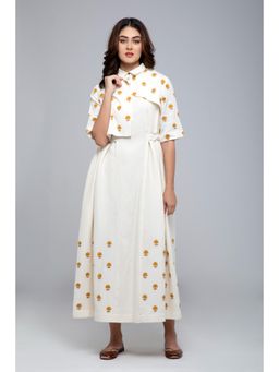 S & V designs - Yellow Floral Embroidered Maxi Dress with Attached Jacket