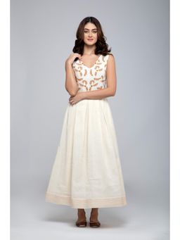 S & V designs - Yellow Sleeveless Embroidered Maxi Dress