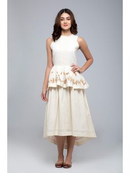 S & V designs - Yellow High-Low Sleeveless Embroidered Midi Dress