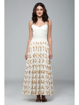 S & V designs - Yellow Embroidered Shoulder Strap Kalidaar Dress