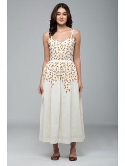 S & V designs - Yellow Floral Embroidered Midi Dress