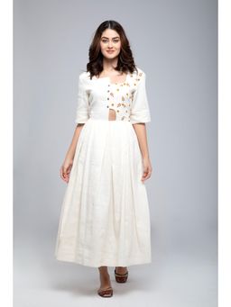 S & V designs - Yellow Embroidered Half Sleeves Maxi Dress