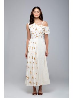 S & V designs - Yellow Embroidered Cold Shoulder Sleeve Maxi Dress