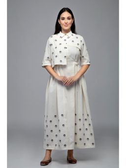 S & V designs - Blue Floral Embroidered Maxi Dress with Attached Jacket