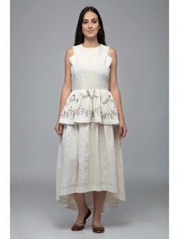 S & V designs - Blue High-Low Sleeveless Embroidered Midi Dress