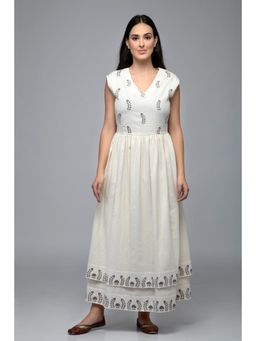 S & V designs - Blue Double Layer Embroidered Sleeveless Maxi Dress