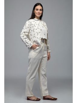 S & V designs - Blue Embroidered Crop Top and Jacket with Trouser (Set of 3)