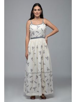 S & V designs - Yellow Embroidered Shoulder Strap Maxi Dress