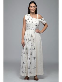 S & V designs - Blue Embroidered Cold Shoulder Sleeve Maxi Dress